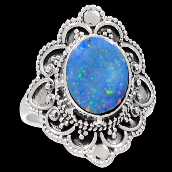 Bali Design - Australian Fire Opal 925 Sterling Silver Ring Jewelry s.6 RR196408 - Picture 1 of 1